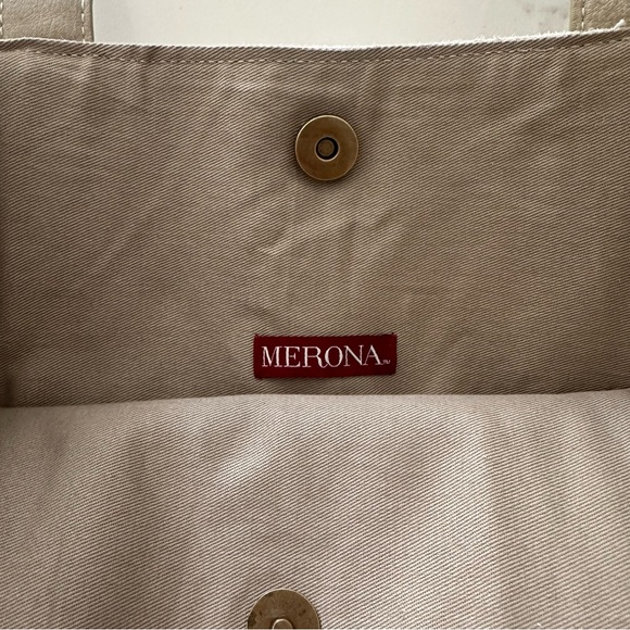Merona Genuine Suede Leather and Cotton Shopper Tote Bag in Ivory Grey Tone - Picture 5 of 8